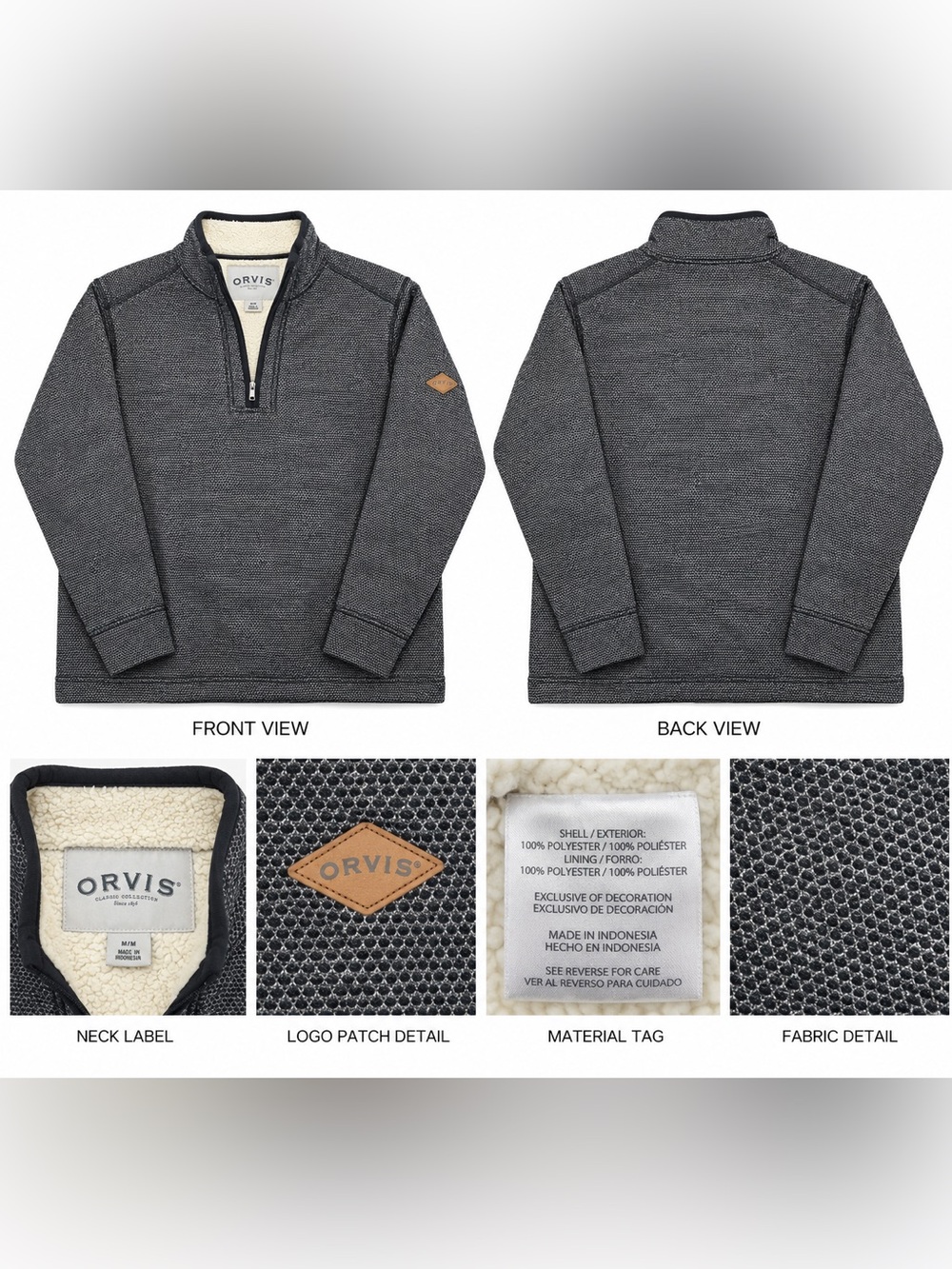 Orvis Classic Collection Sherpa Lined Quarter Zip Pullover Men’s M